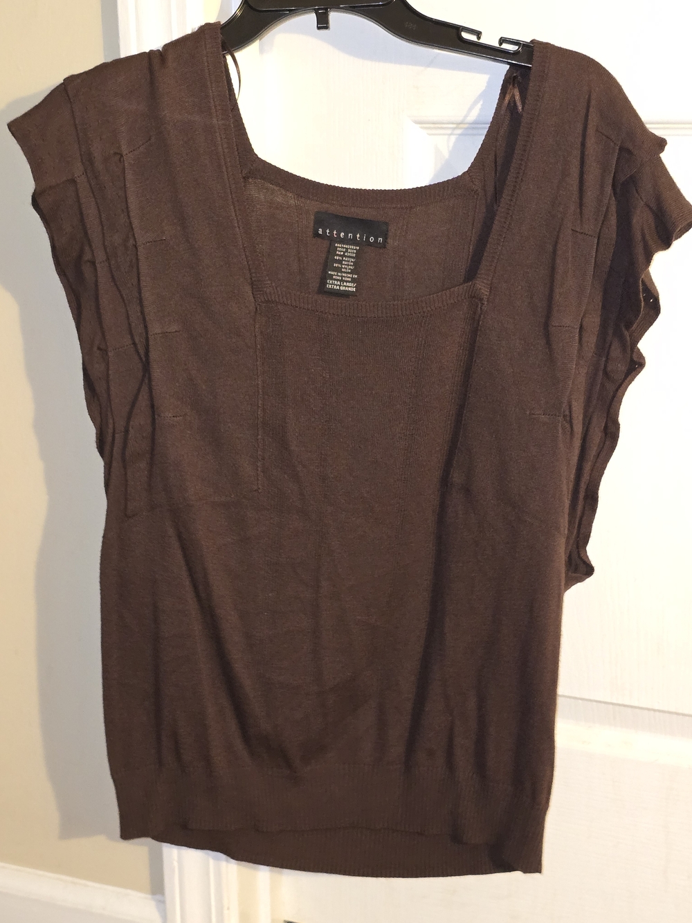 attention Brown Square Neck Knit Tank